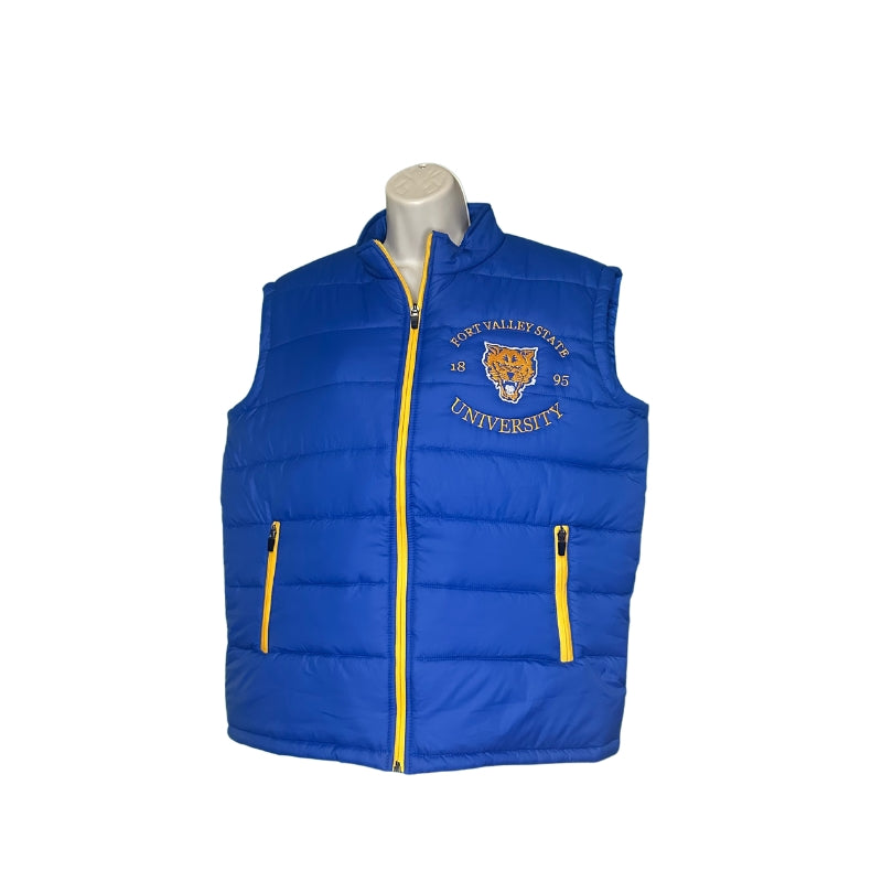 FVSU Wildcats blue puffer vest front view