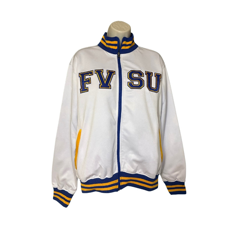 FVSU Wildcats white track jacket front view
