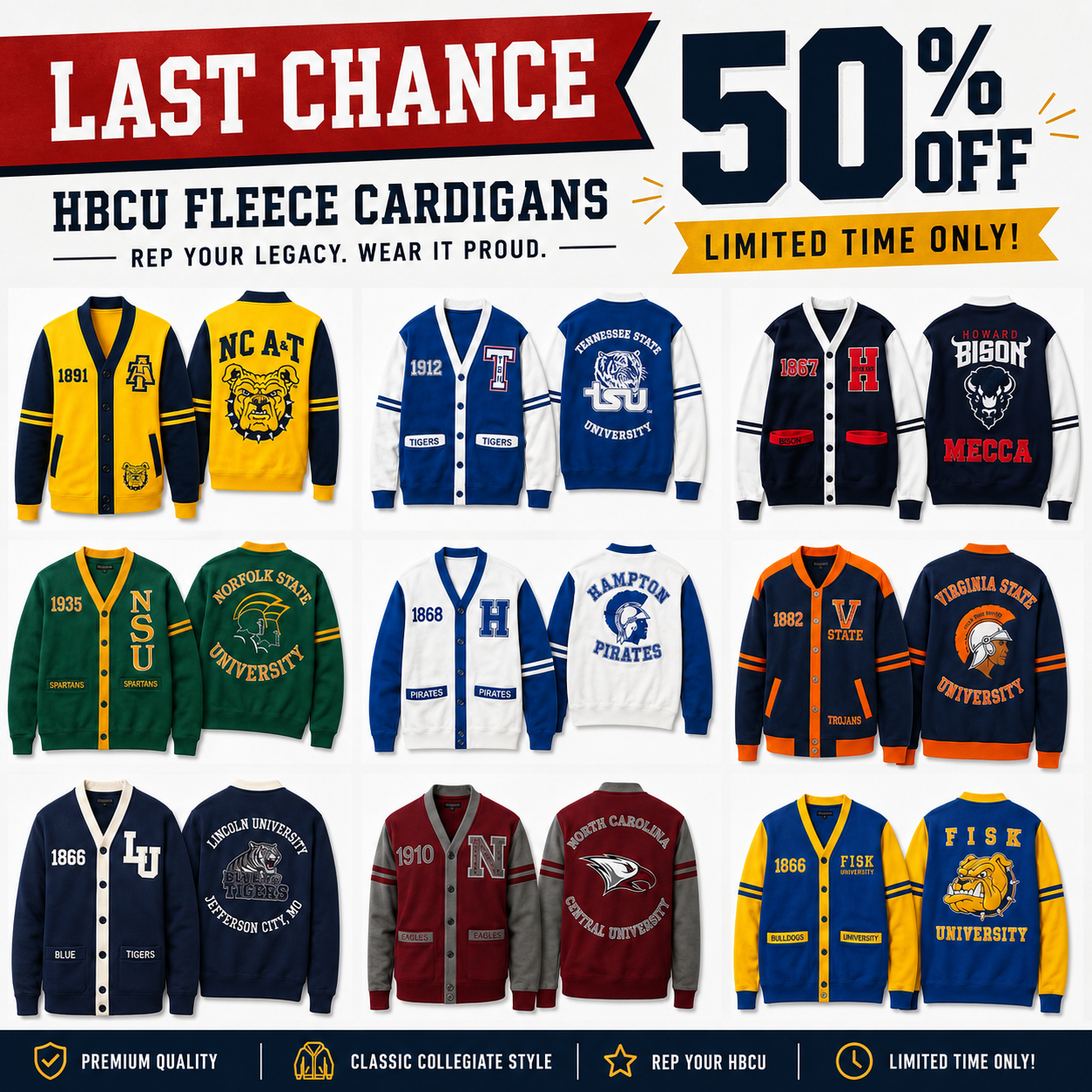 HBCU Fleece Cardigan Sweater – Last Chance Collection